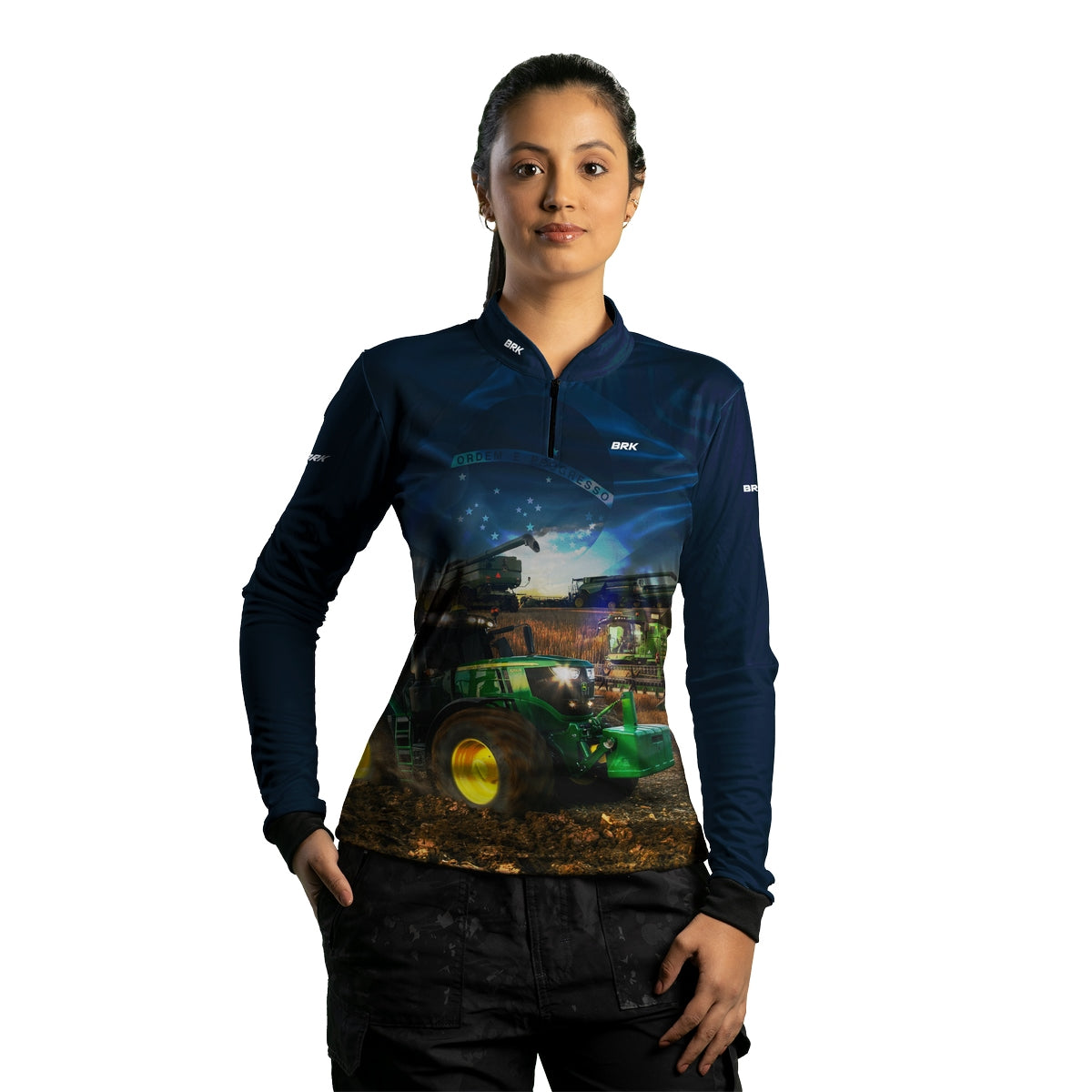 Camisa Agro Brk Trator Verde Brasil Azul com Proteção Solar UV50+ - Brk Agro