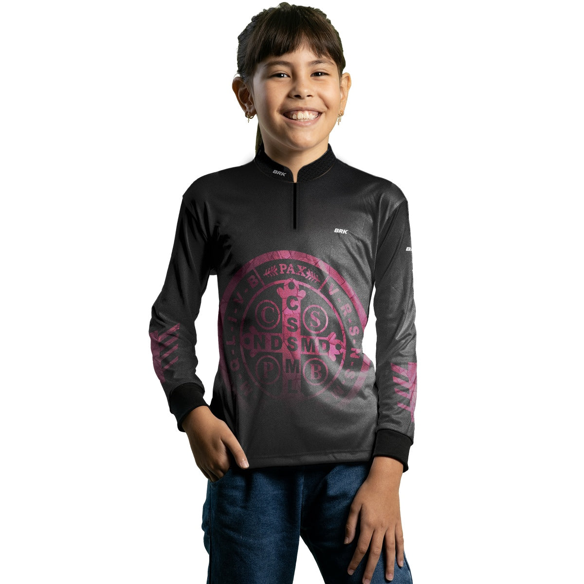 Camisa Agro Brk Feminina Medalhão de São Bento Rosa com Proteção Solar UV50+ - BRK AGRO