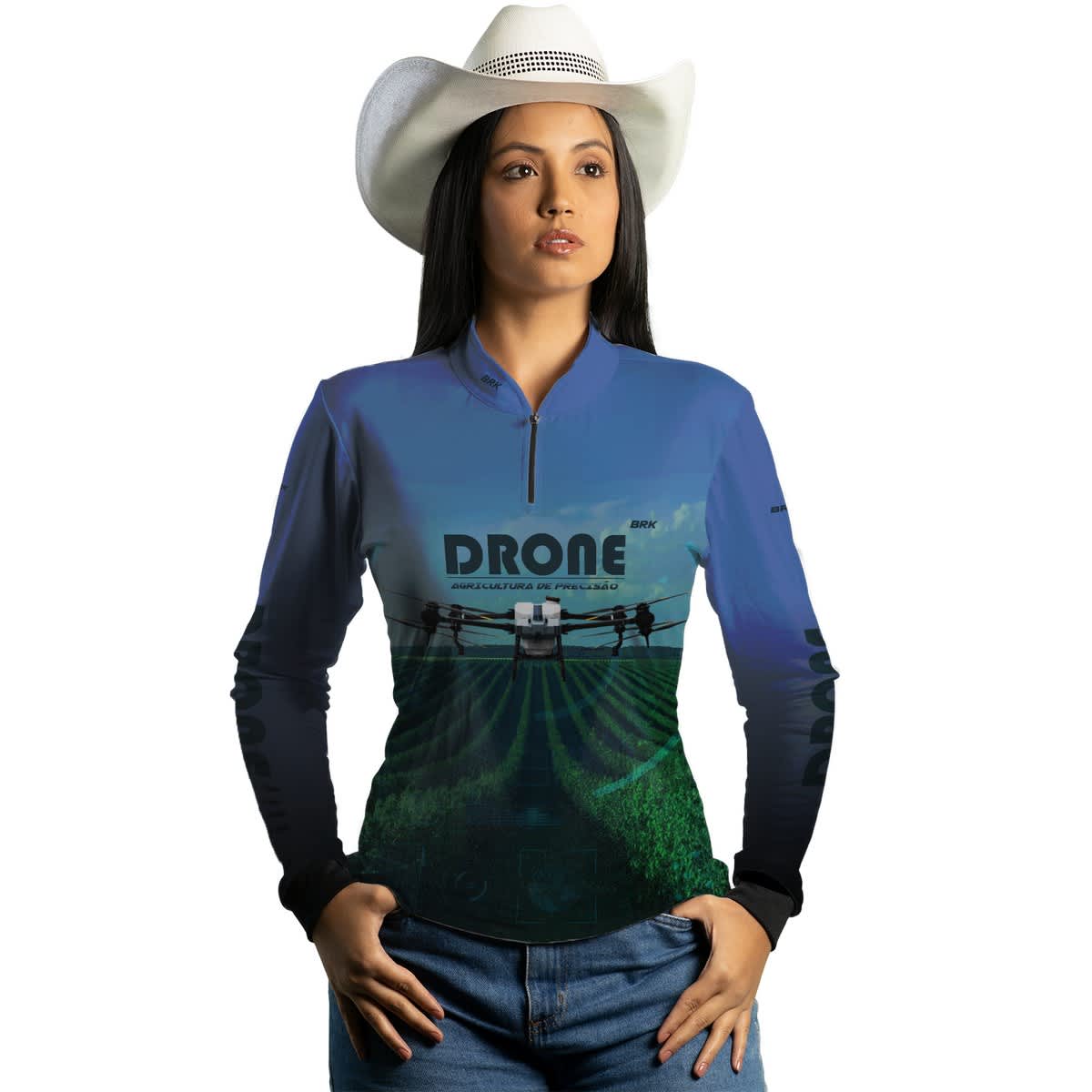 Camisa Feminina Agro Brk Drone Pulverizador com Proteção Solar UV50+ - Brk Agro