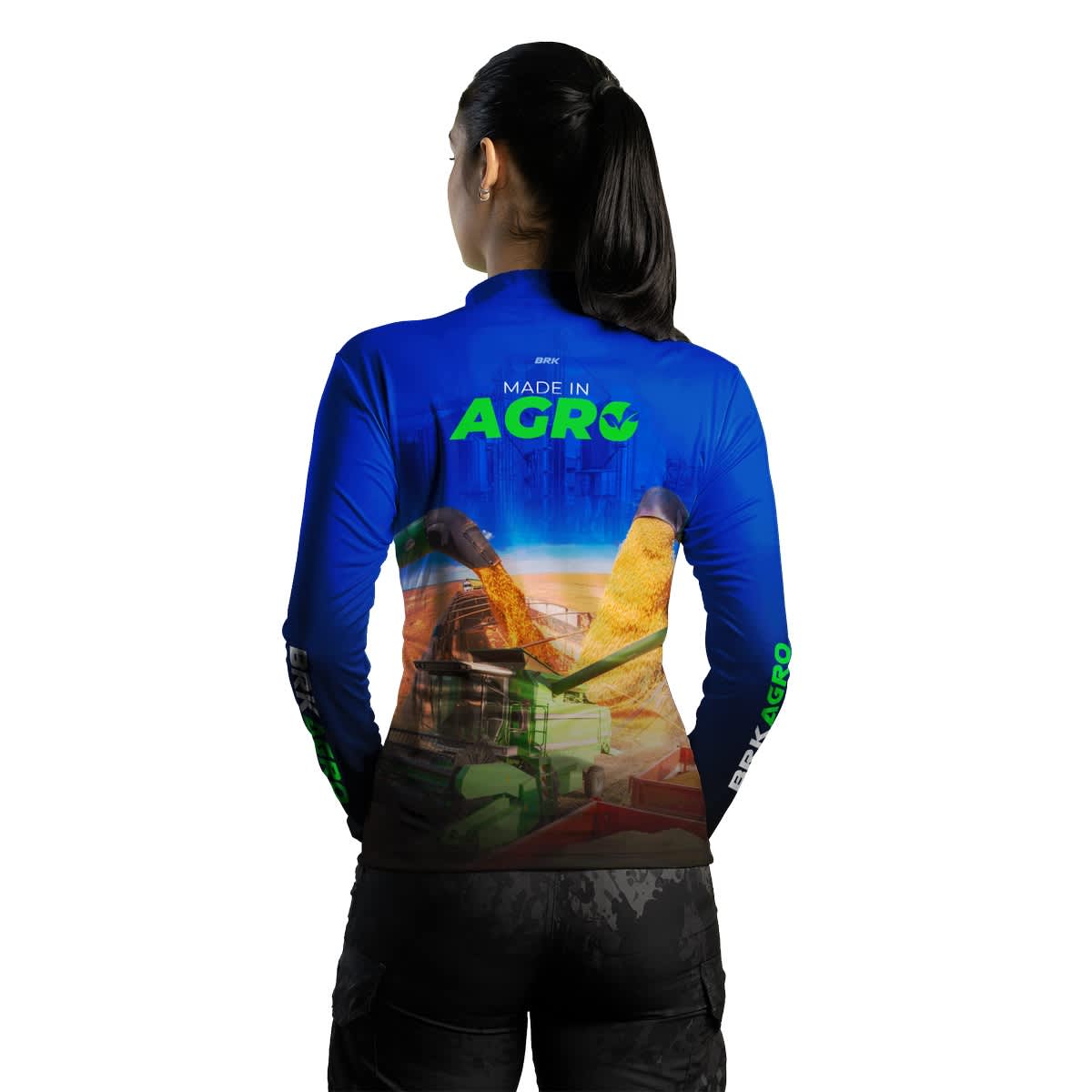 Camisa Feminina Agro Brk Azul Made in Agro Cultivo de Soja com UV50+ - Brk Agro