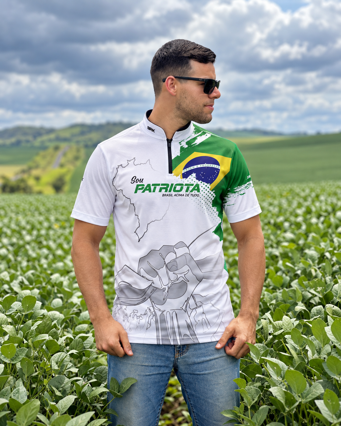 Camiseta Básica Patriota Bandeira do Brasil Branca Proteção UV50