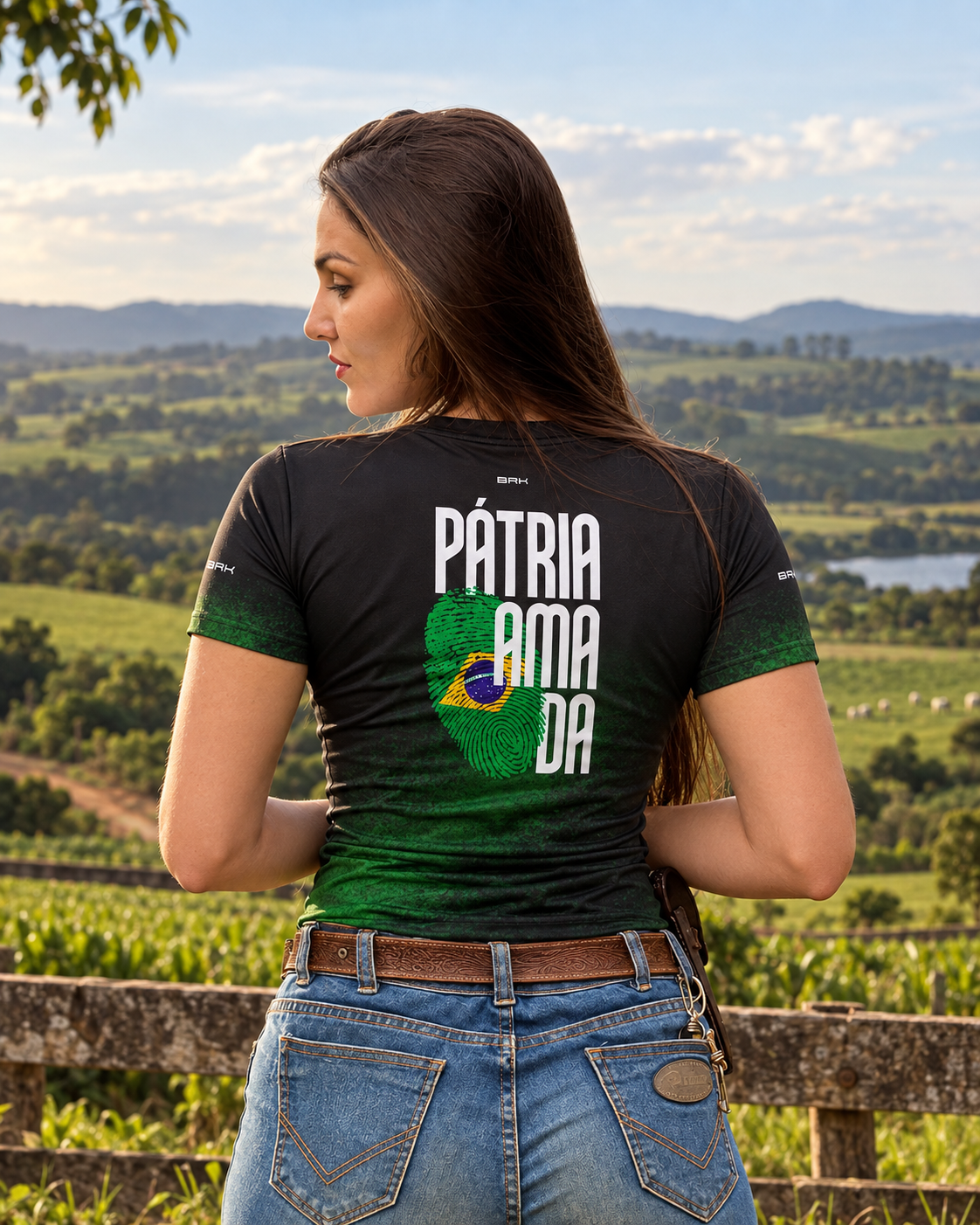 Camiseta Feminina Pátria Amada Preto e Verde com Proteção UV50
