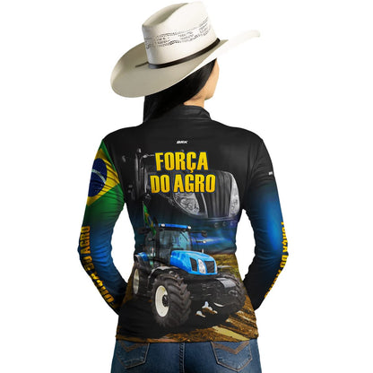 Camisa Agro Brk Trator Azul Força do Agro com Proteção Solar UV50+ - Brk Agro