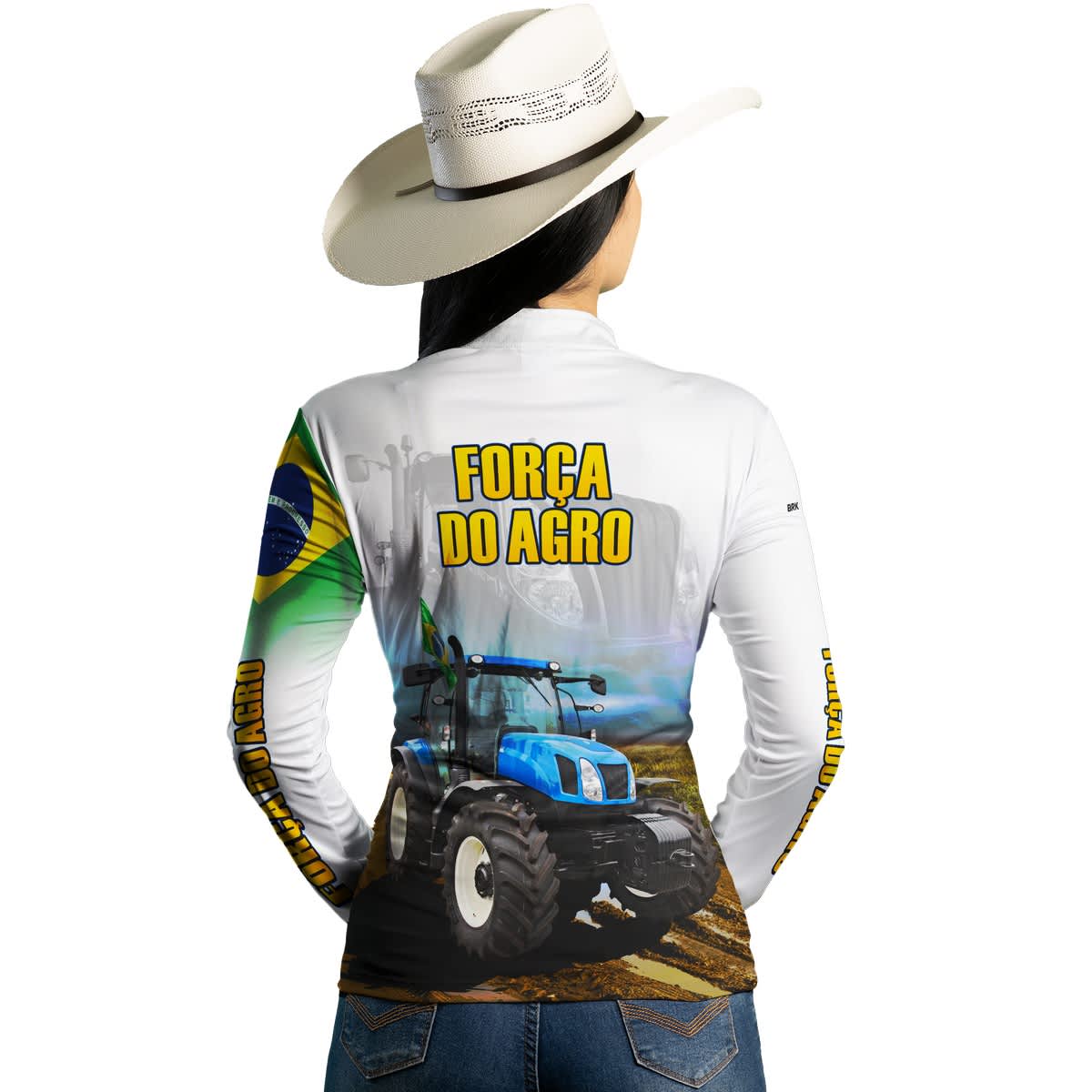 Camisa Agro Brk Trator A Força do Agro Branca com Proteção Solar UV50+ - Brk Agro