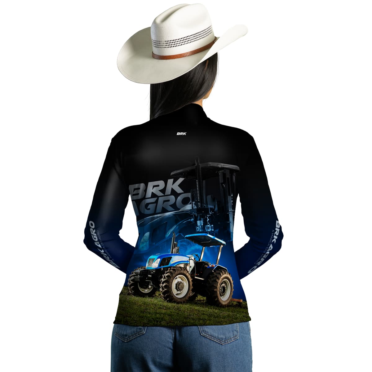 Camisa Feminina Agro Brk Trator TL5 Azul com Proteção Solar UV50+ - Brk Agro