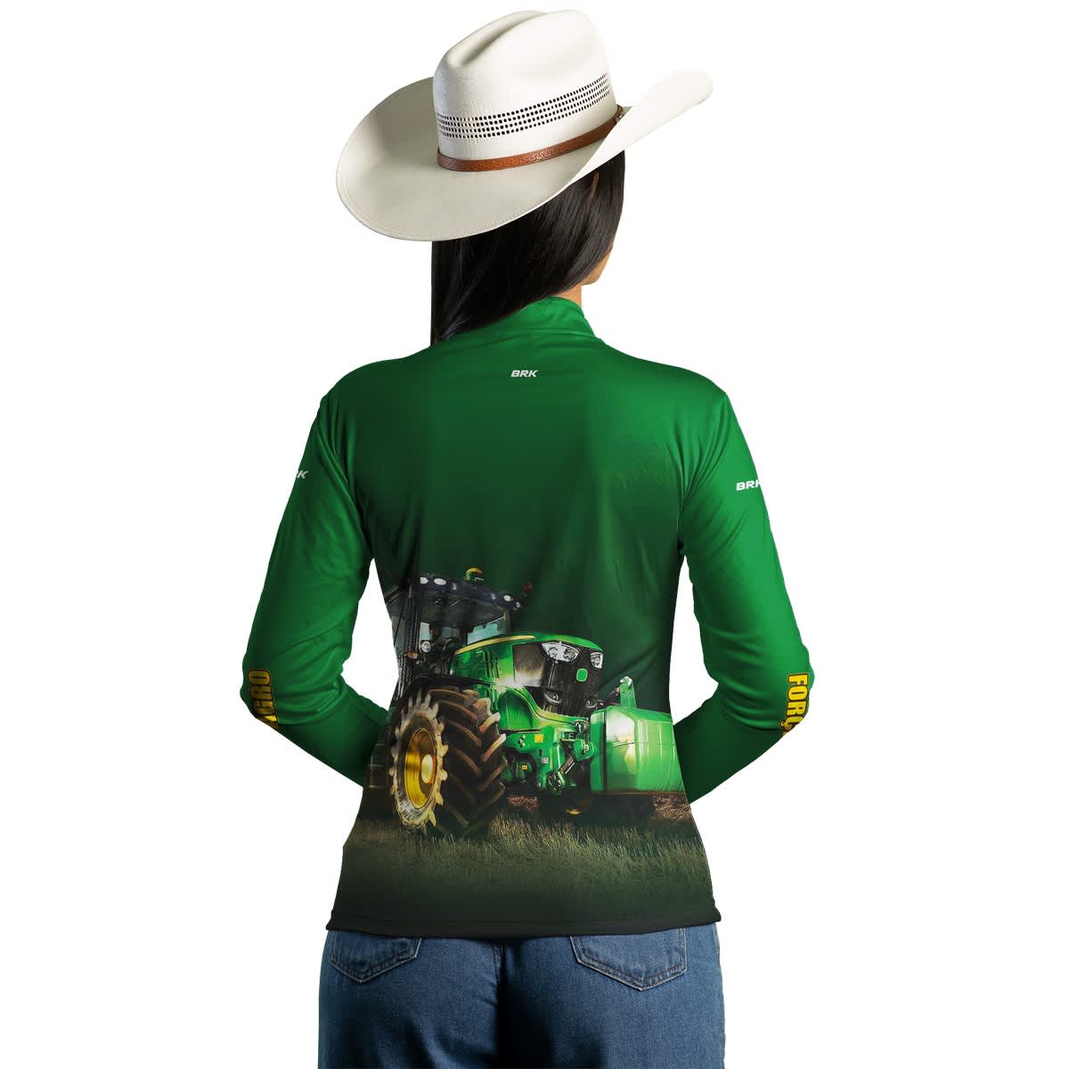 Camisa Feminina Agro Brk Força do Agro Trator Verde com UV50+ - Brk Agro