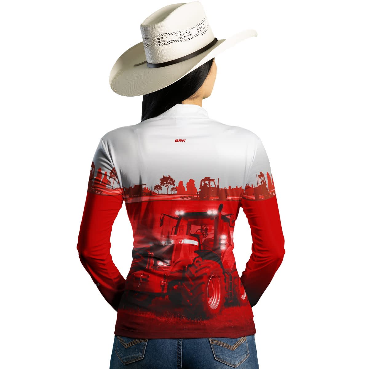 Camisa Branca e Vermelho Brk Agro Massey Ferguson Maquinário com Proteção Solar UV50+ - Brk Agro