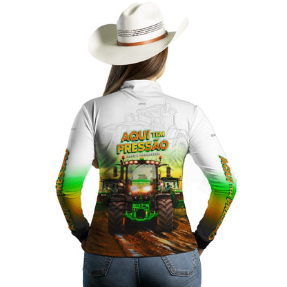 Camisa Agro Brk Trator Aqui Tem Pressão Branca com Proteção Solar UV50+ - Brk Agro