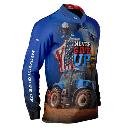 Camisa Agro Brk Azul Trator Never Give Up com Proteção Solar UV50+ - Brk Agro