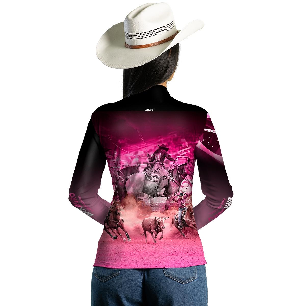 Camisa Agro Brk Feminina Team Roping Rosa UV50+ - BRK AGRO