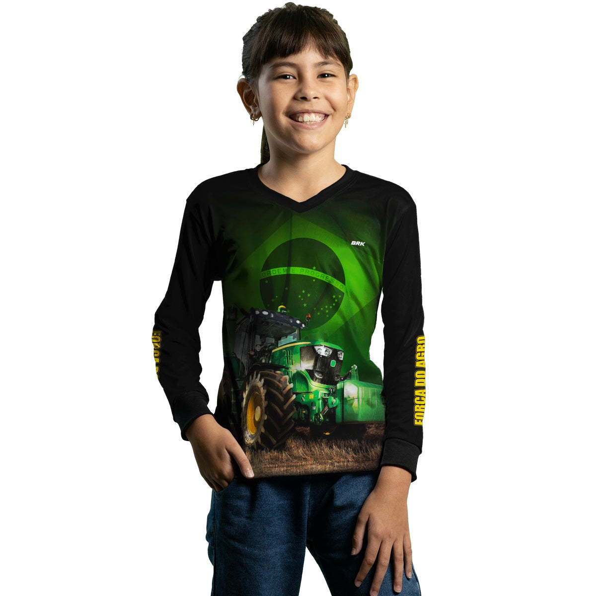 Camisa Infantil Agro Brk Trator Verde Brasil com Proteção UV50+ - Brk Agro
