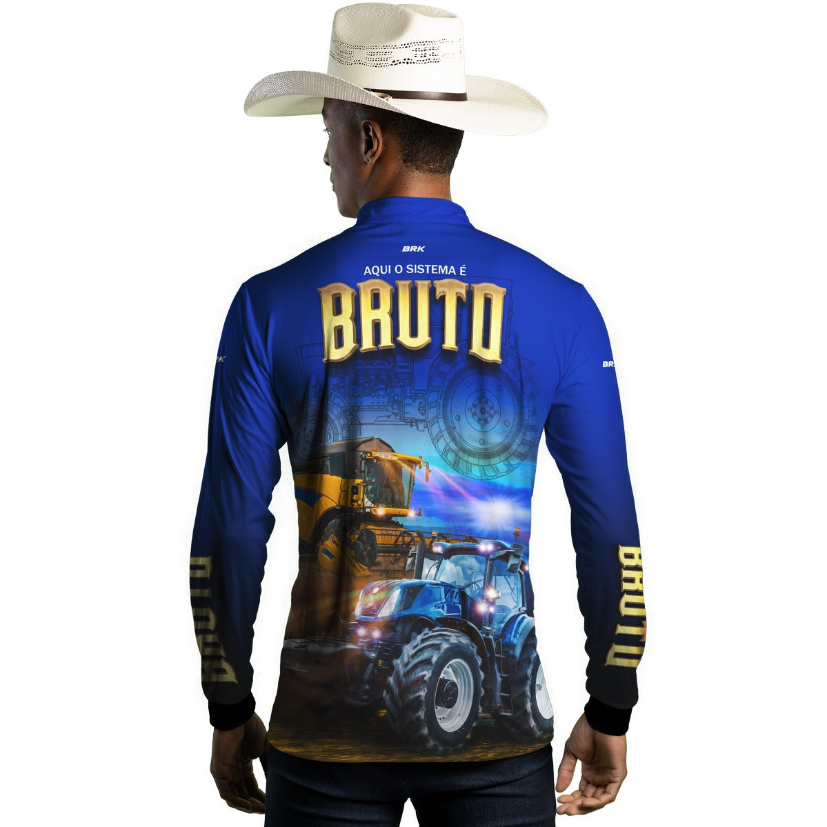 Camisa Agro Brk Sistema é Bruto Trator Azul com UV50+ - Brk Agro