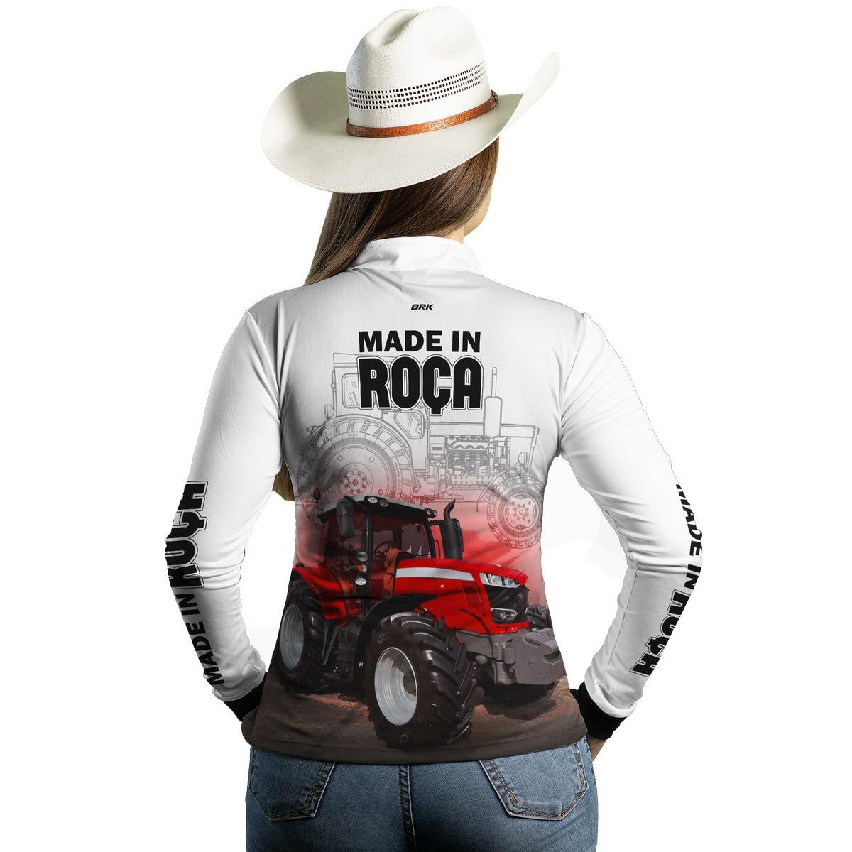 Camisa Agro Brk Made in Roça Branca Trator Vermelho com Proteção Solar UV50+ - Brk Agro