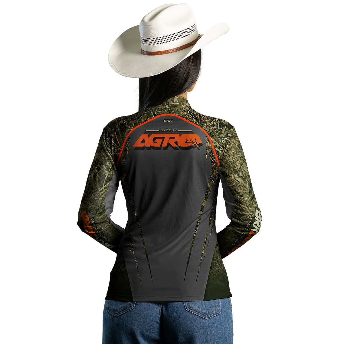 Camisa Feminina Agro Brk Camu Real Tree e Cinza Touro com Proteção Solar UV50+ - Brk Agro