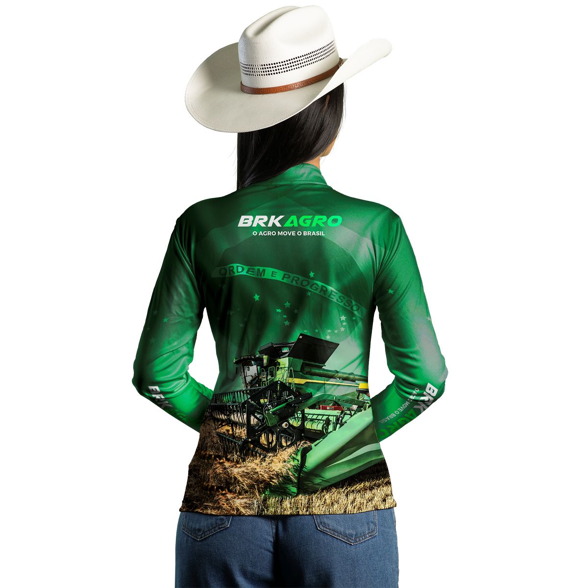 Camisa Agro Feminina Brk o Agro Move o Brasil Colheitadeira com Proteção Solar UV50+ - Brk Agro