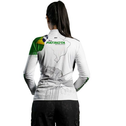 Camisa Agro Feminina Brk Básica Patriota Bandeira do Brasil Branca com Proteção UV50+ - Brk Agro