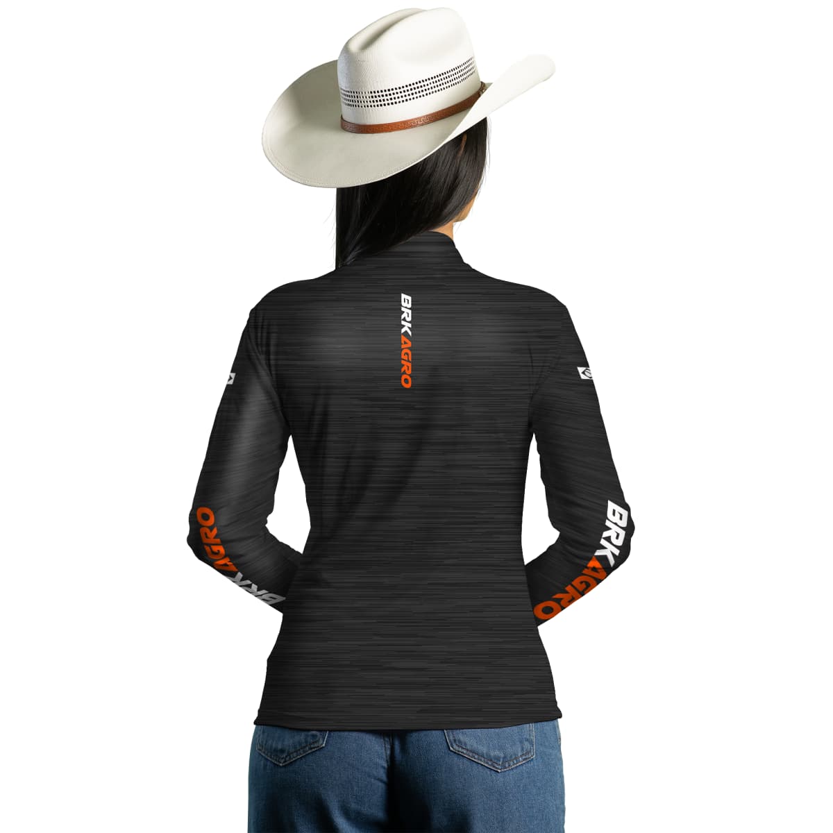 Camisa Feminina Agro Brk Mescla Preto Laranja com Proteção Solar UV50+ - Brk Agro