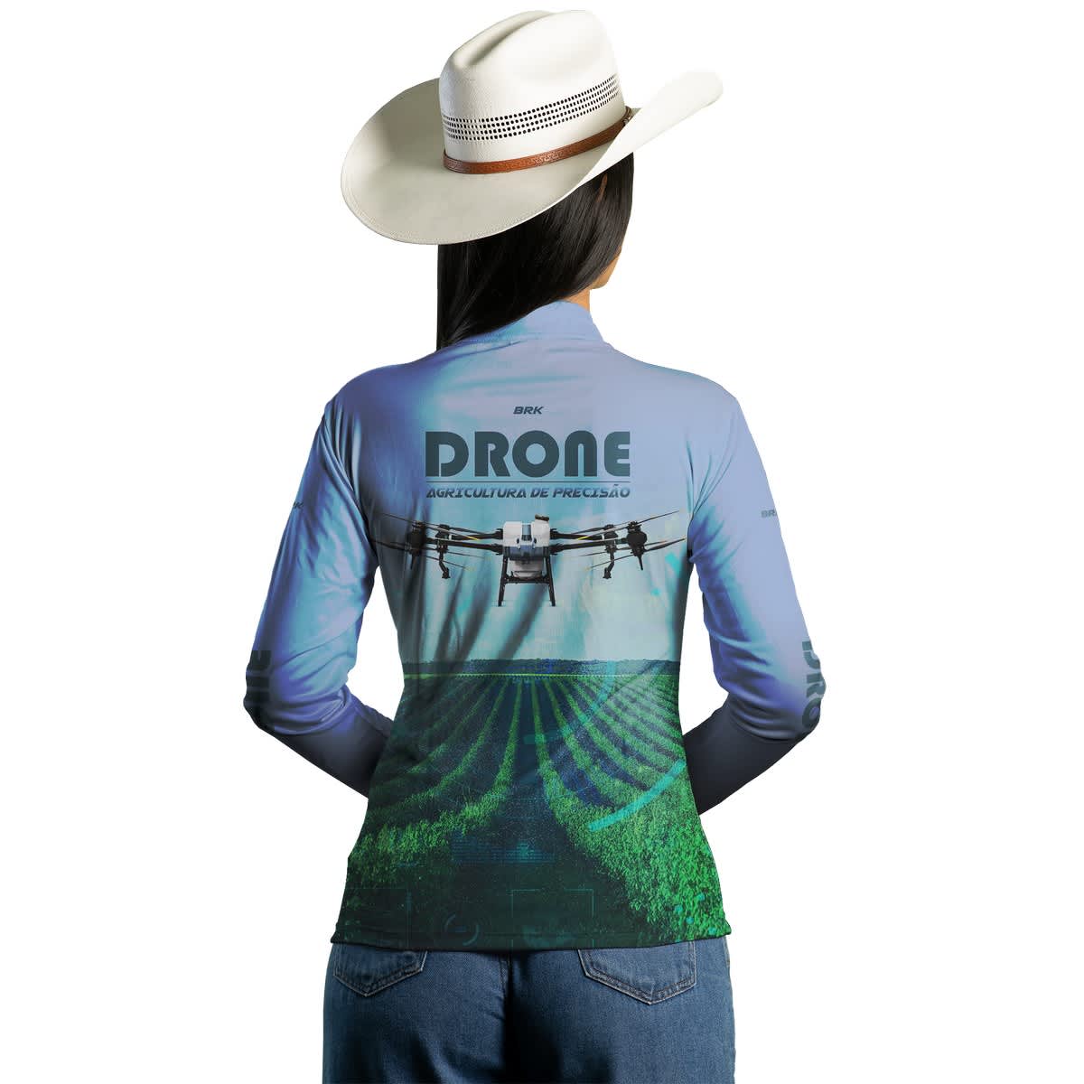 Camisa Feminina Agro Brk Drone Pulverizador com Proteção Solar UV50+ - Brk Agro