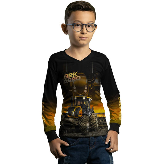 Camisa Infantil Agro Brk Trator BM115 Preto e Amarelo com Proteção Solar UV50+ - Brk Agro
