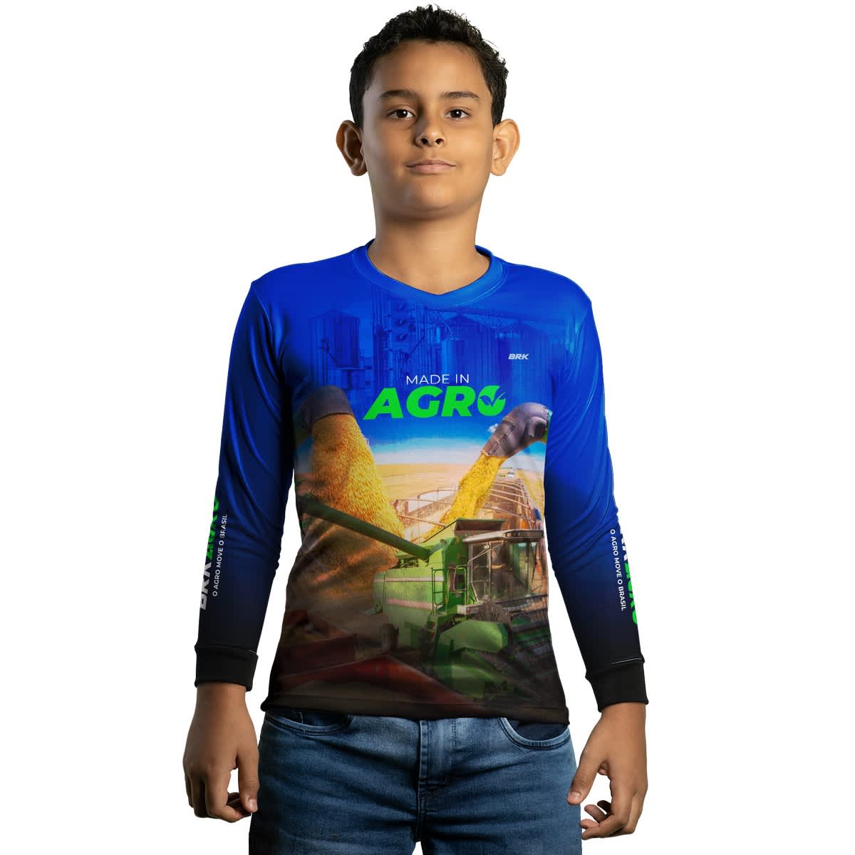 Camisa Infantil Agro Brk Azul Made in Agro Cultivo de Soja com UV50+ - Brk Agro