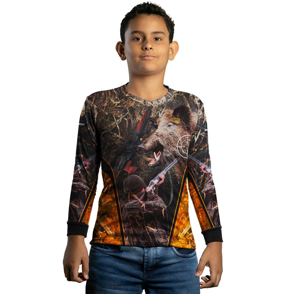 Camisa Agro Brk Camuflado Laranja Javali com Proteção Solar UV50+ - Brk Agro