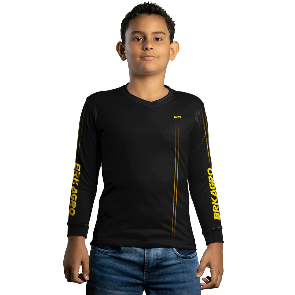 Camisa Infantil Agro Brk Básica Preto e Amarelo com Proteção Solar UV50+ - Brk Agro