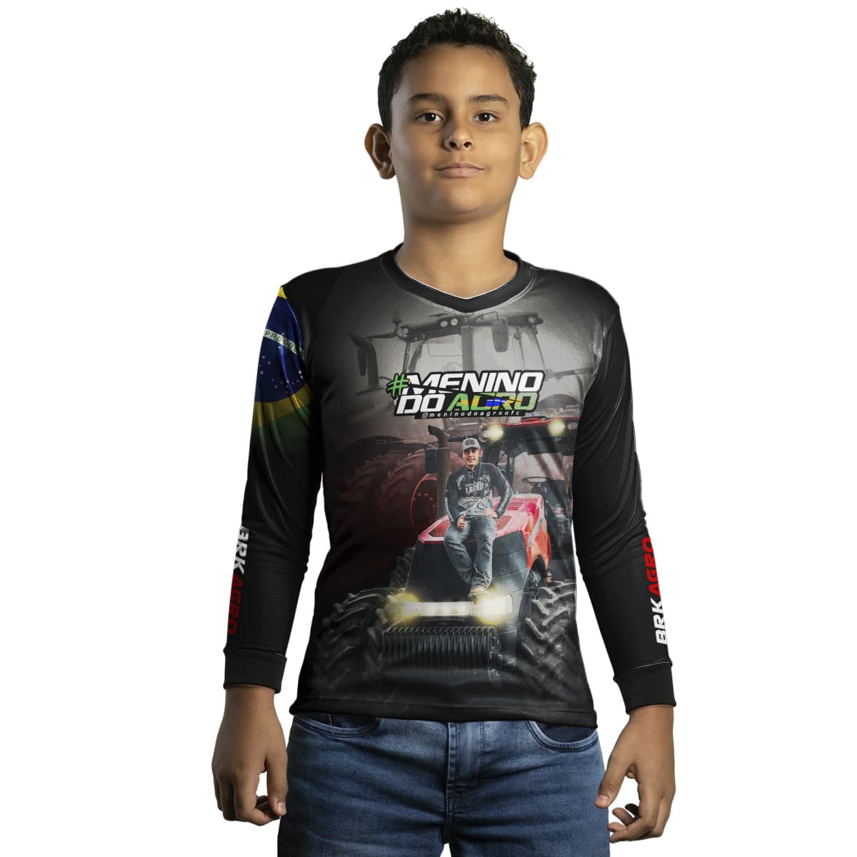Camisa Agro Brk Menino do Agro Trator Vermelho com Proteção Solar UV50+ - Brk Agro