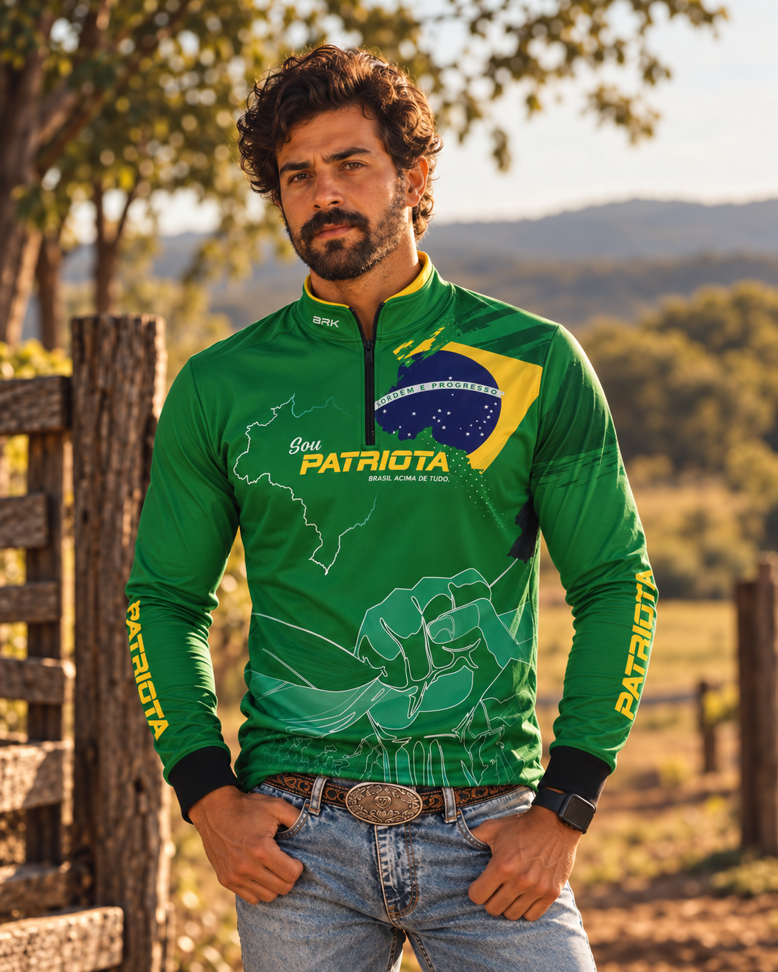 Camisa Verde Patriota Bandeira do Brasil com Proteção UV50