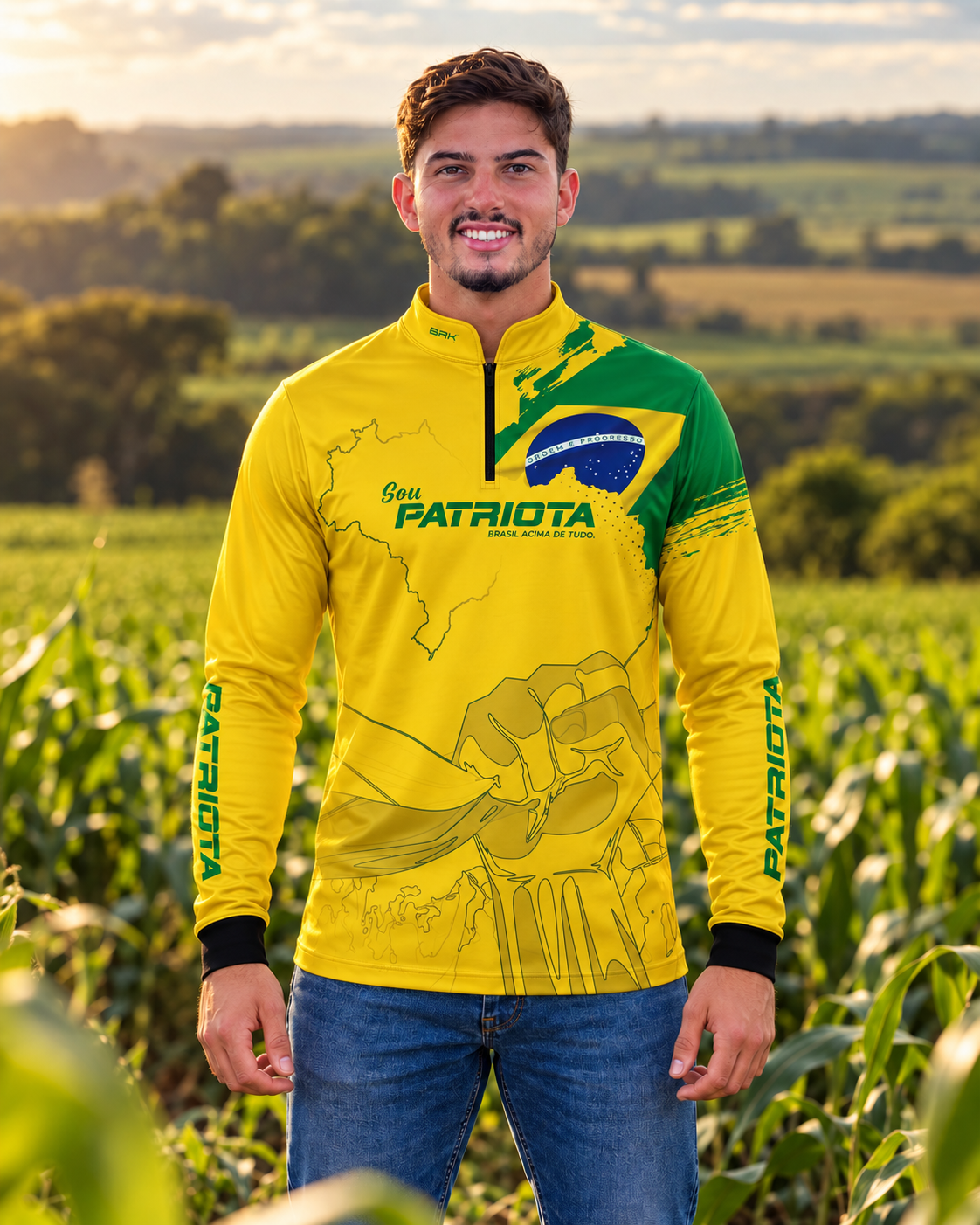 Camisa Amarela Patriota Bandeira do Brasil com Proteção UV50