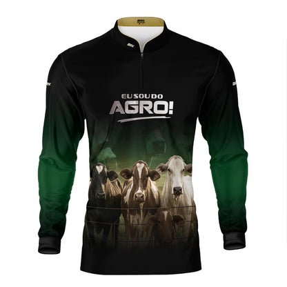 Camisa Agro Brk Eu Sou do Agro Pecuária Preto e Verde com Proteção UV50 - Envio Imediato - Brk Agro