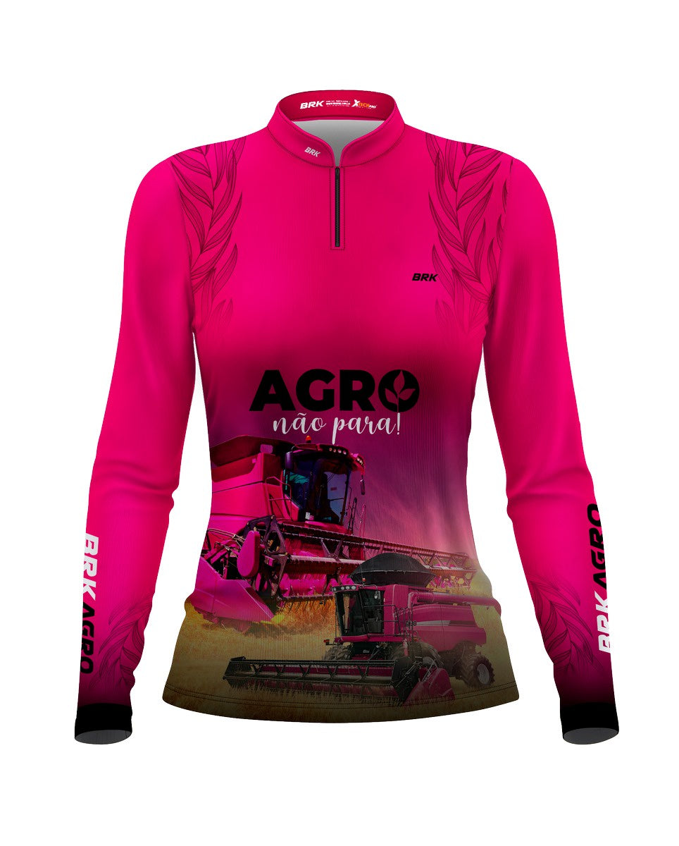 Camisa Agro Brk Feminina O Agro Não Para Rosa Com Proteção Solar UV50+ Envio Imediato - Brk Agro