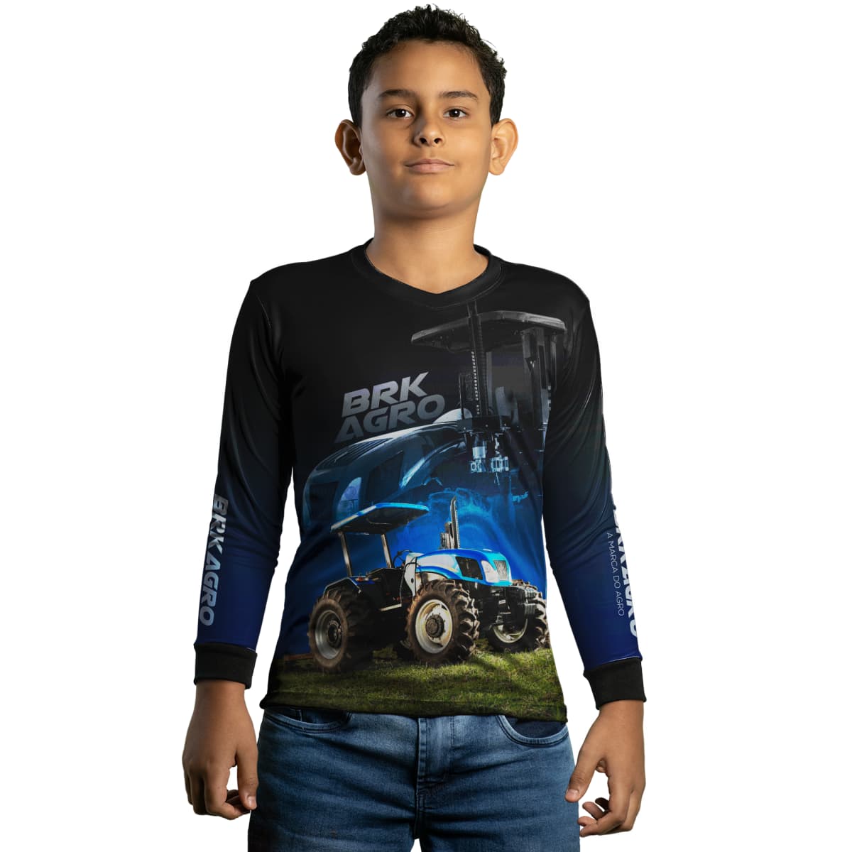 Camisa Infantil Agro Brk Trator TL5 Azul com Proteção Solar UV50+ - Brk Agro