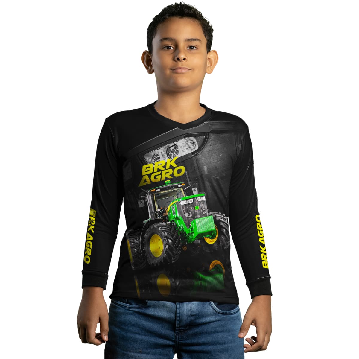 Camisa Agro Brk Trator 7M Verde e Preto com Proteção Solar UV50+ - Brk Agro