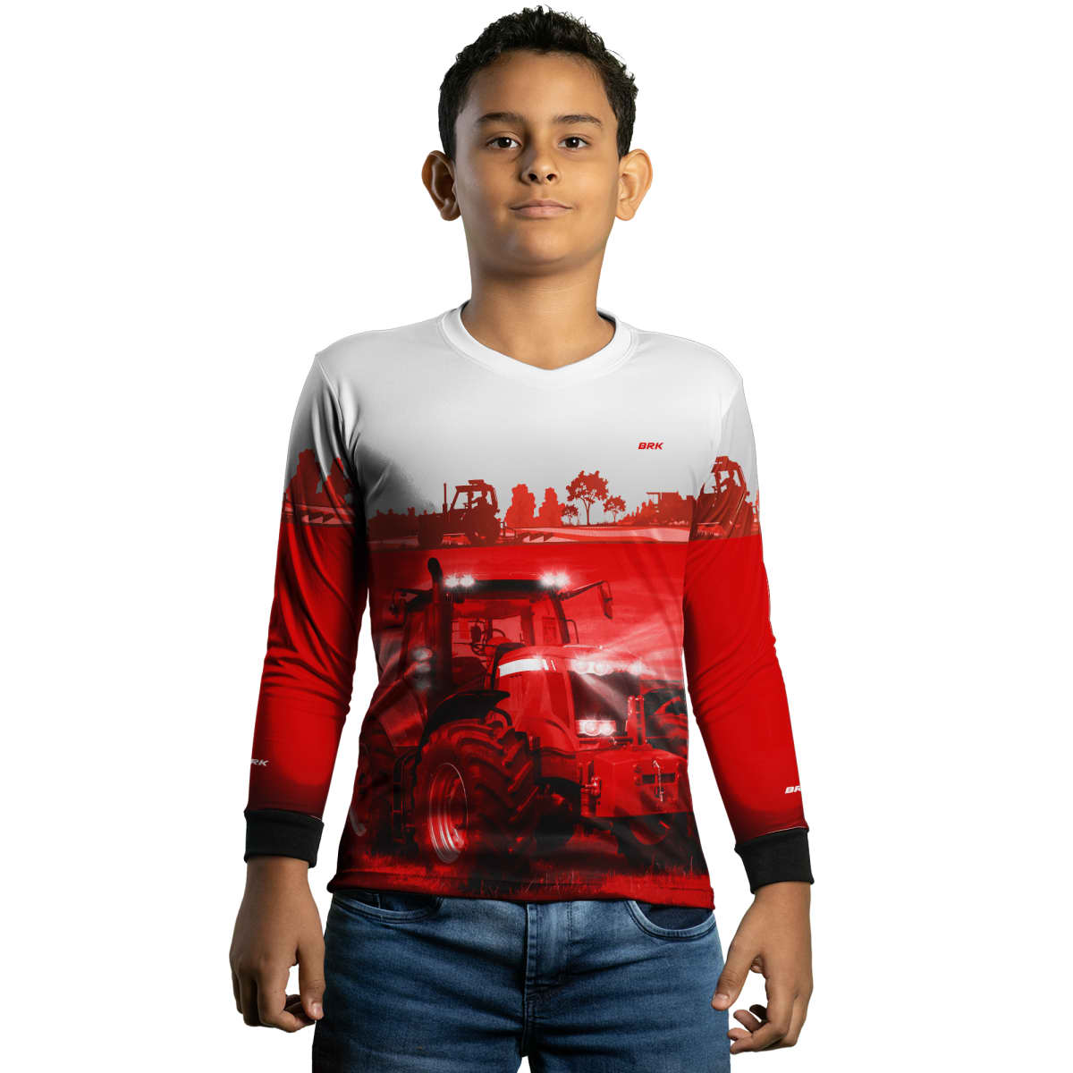 Camisa Branca e Vermelho Brk Agro Massey Ferguson Maquinário com Proteção Solar UV50+ - Brk Agro