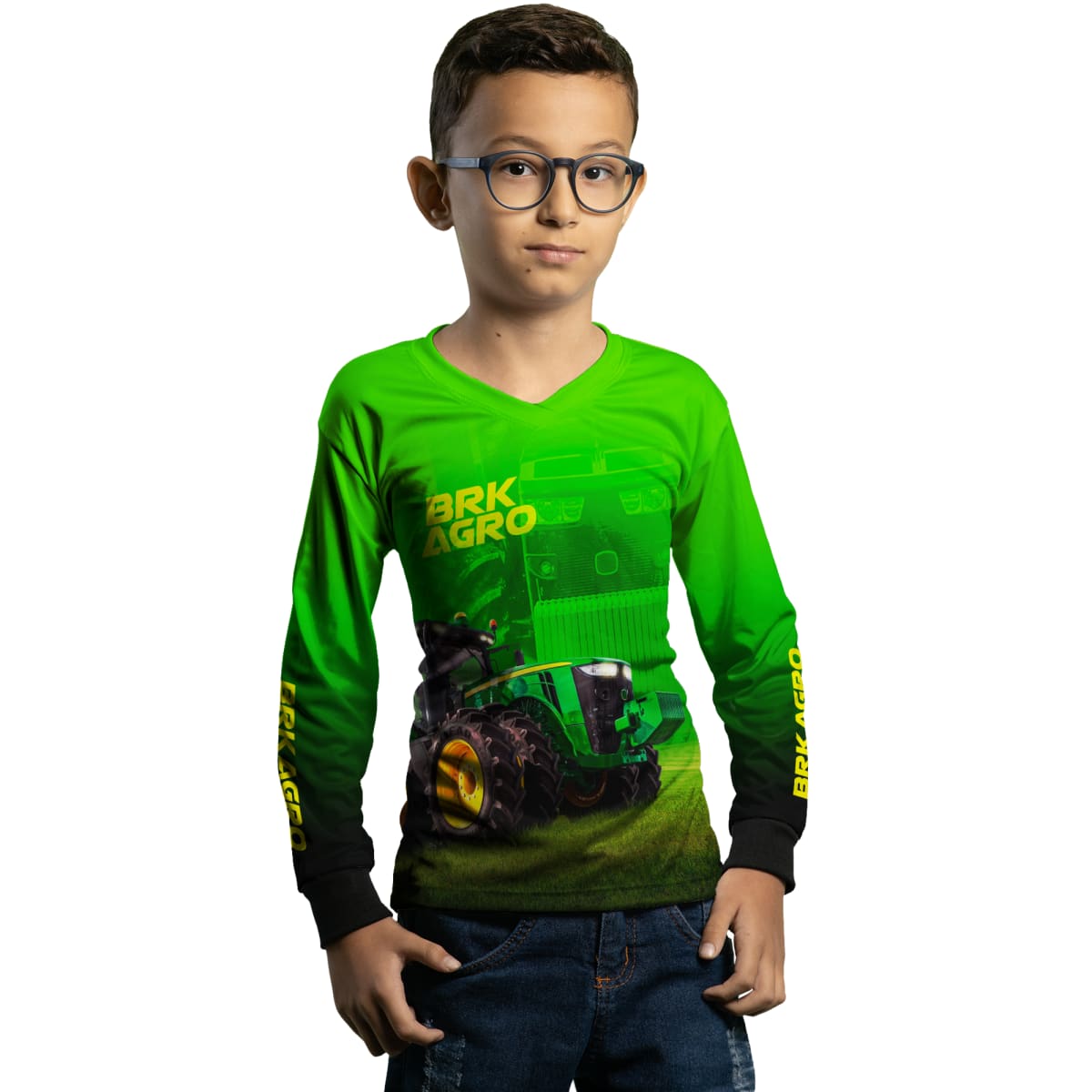 Camisa Agro Brk Trator 8250R Verde com Proteção Solar UV50+ - Brk Agro