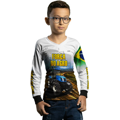 Camisa Agro Brk Trator A Força do Agro Branca com Proteção Solar UV50+ - Brk Agro