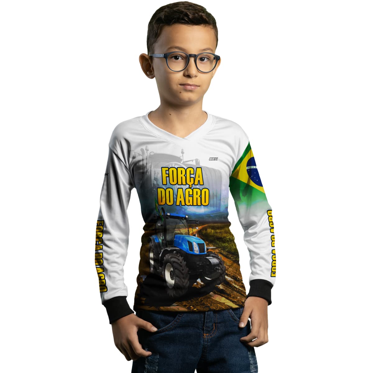 Camisa Agro Brk Trator A Força do Agro Branca com Proteção Solar UV50+ - Brk Agro