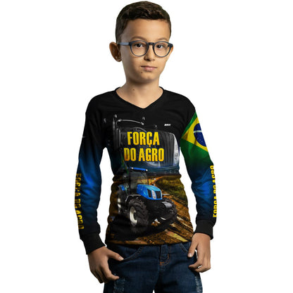 Camisa Agro Brk Trator Azul Força do Agro com Proteção Solar UV50+ - Brk Agro