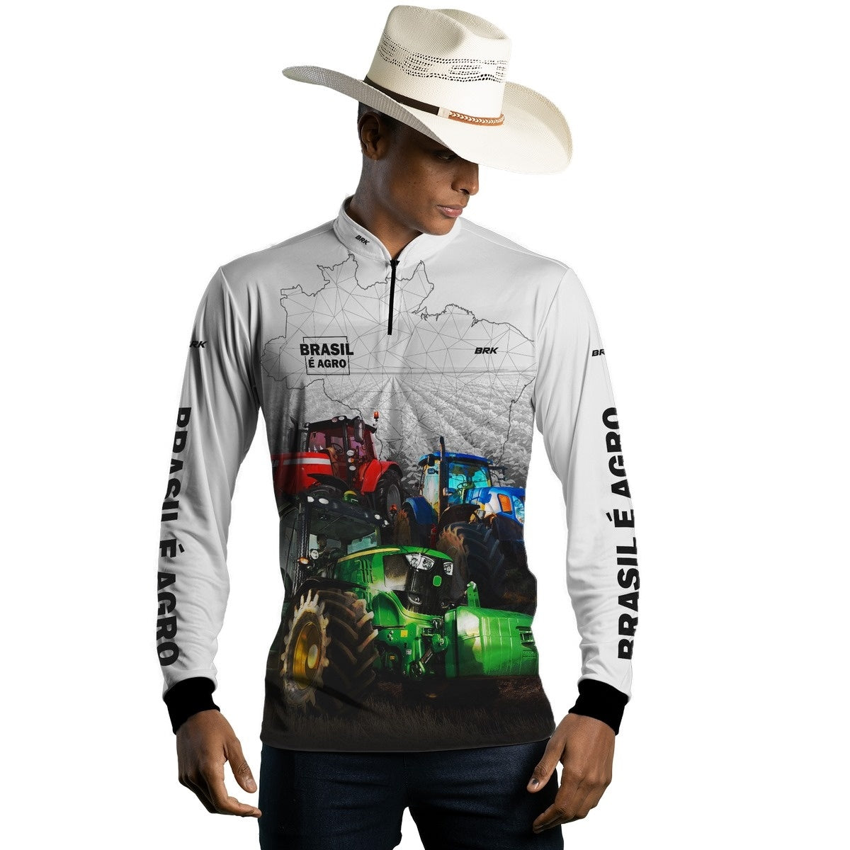 Camisa Agro Brk Brasil é Agro Branca com Proteção Solar UV50+ - Brk Agro