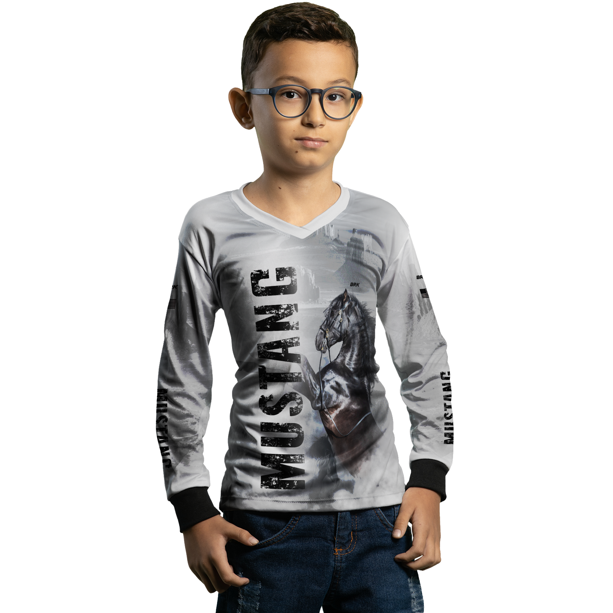 Camisa Agro Brk Branca Cavalo Mustang com Uv50+ - BRK AGRO