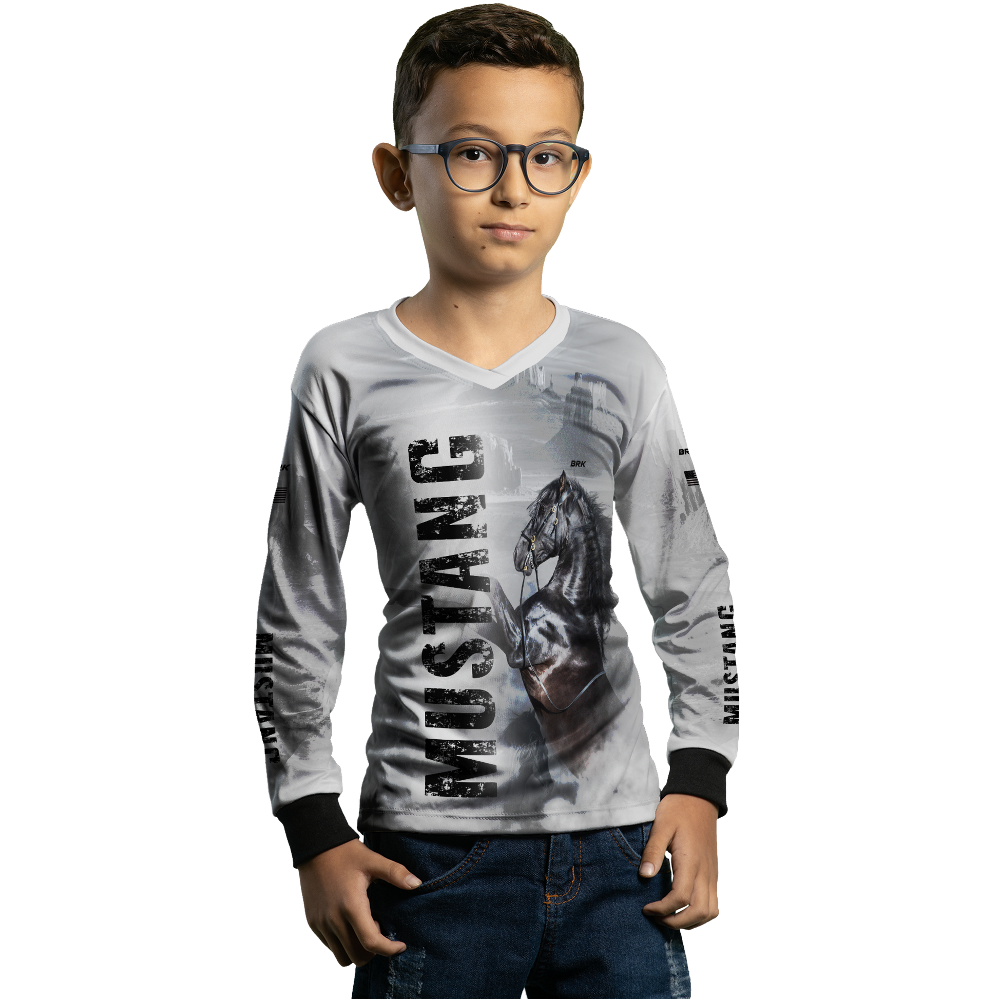 Camisa Agro Brk Branca Cavalo Mustang com Uv50+ - BRK AGRO