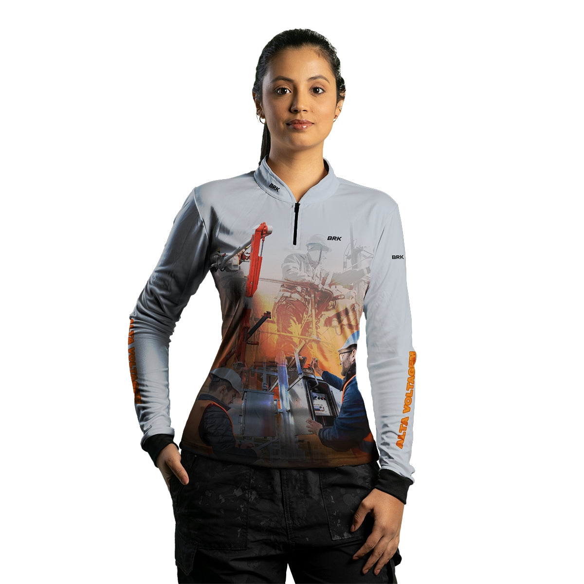 Camisa Brk Profissões Eletricista Alta Tensão Branca com Proteção UV50+ - Brk Agro