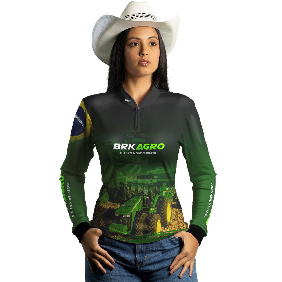 Camisa Feminina Agro Brk Verde o Agro Move o Brasil com Proteção Solar UV50+ - Brk Agro