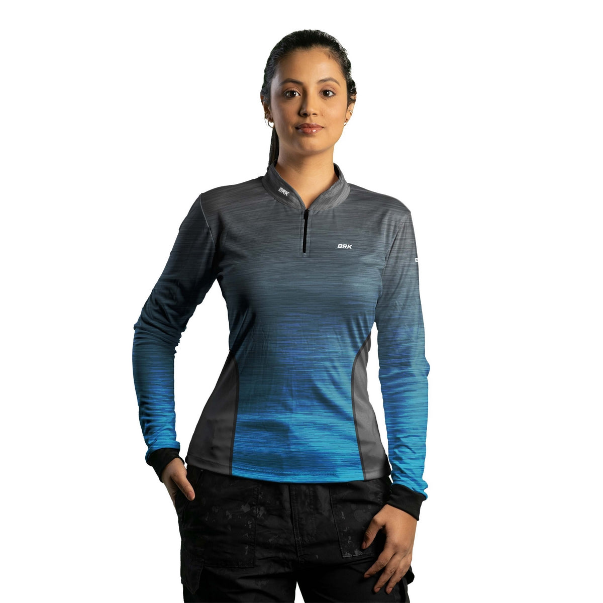 Camisa Feminina Agro Brk Mescla Cinza e Azul com Proteção Solar UV50+ - Brk Agro