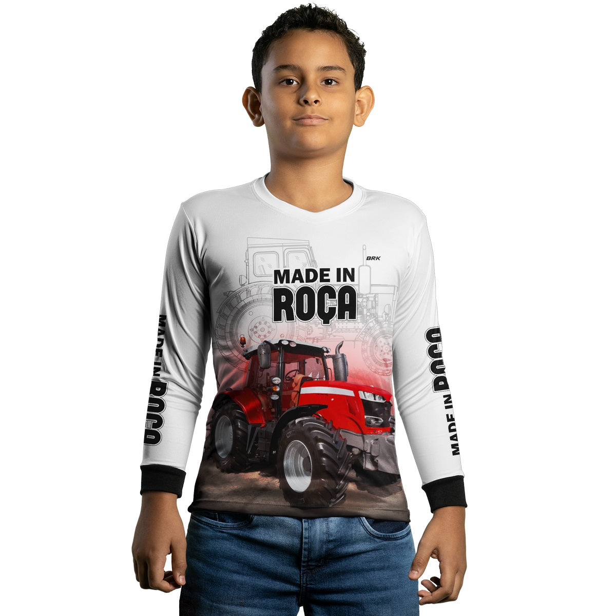 Camisa Agro Brk Made in Roça Branca Trator Vermelho com Proteção Solar UV50+ - Brk Agro