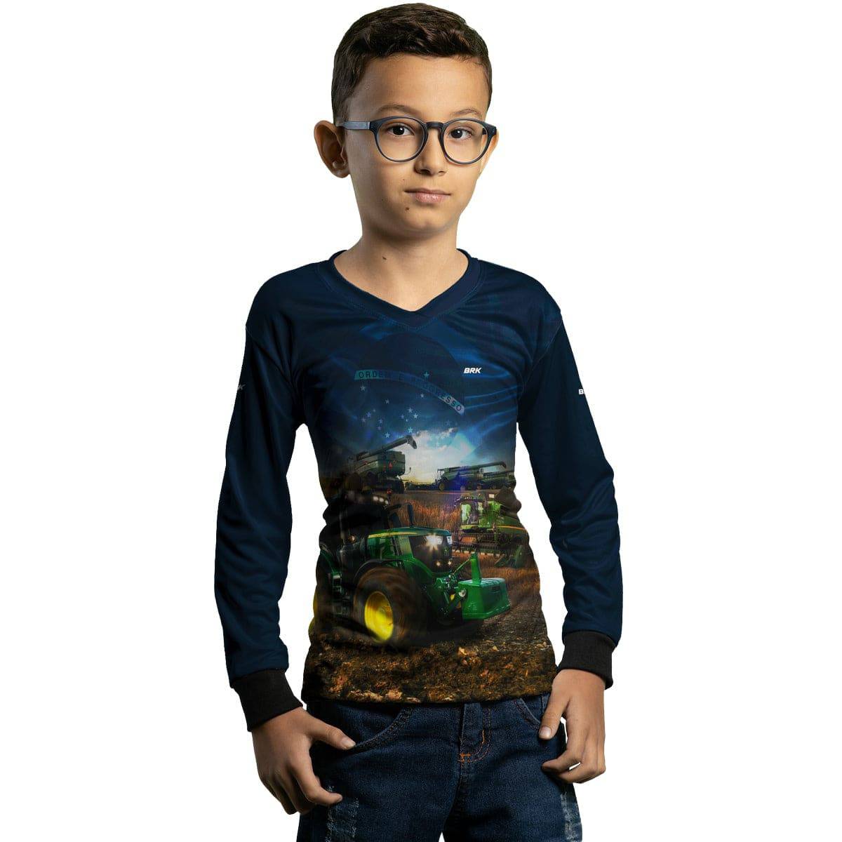 Camisa Agro Brk Trator Verde Brasil Azul com Proteção Solar UV50+ - Brk Agro