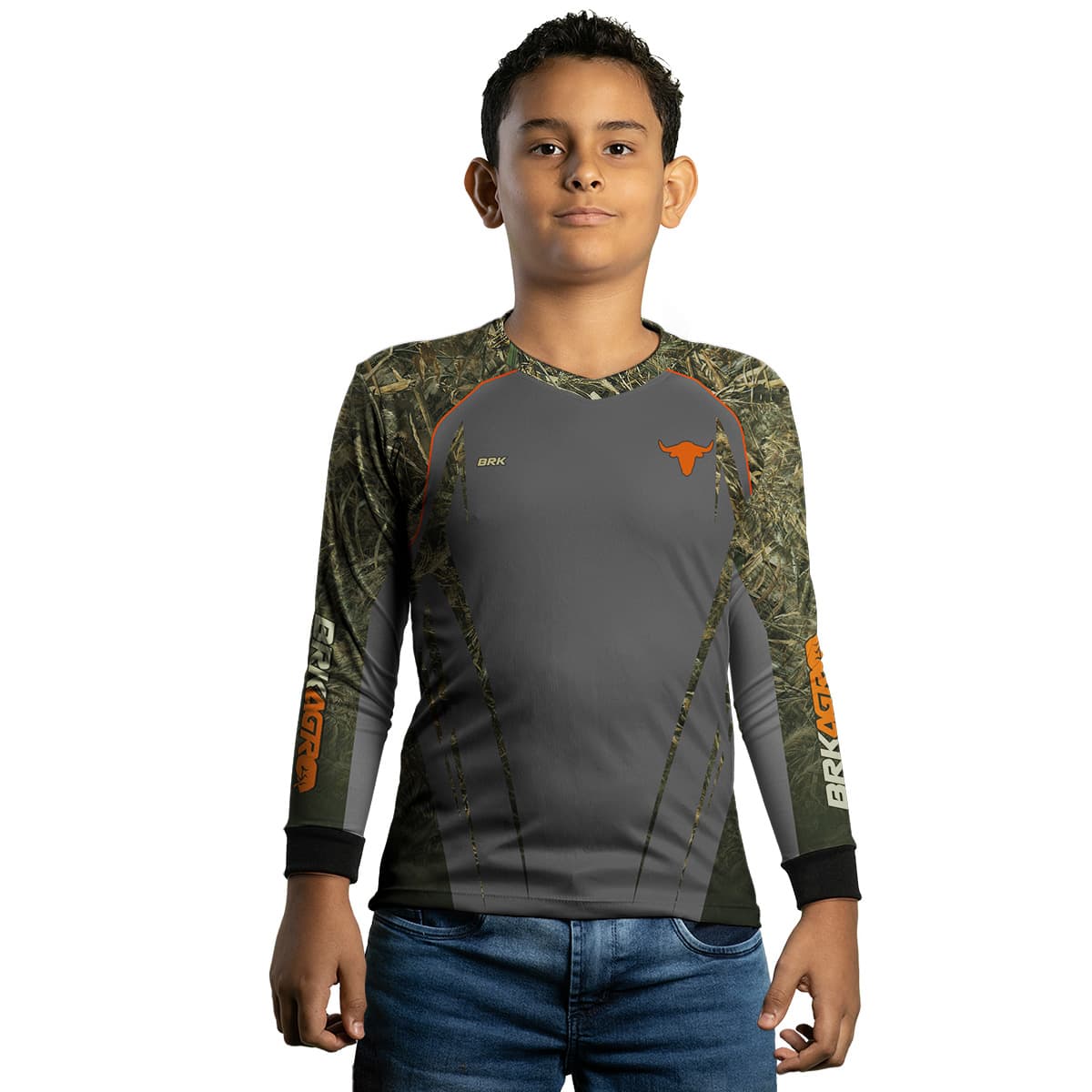 Camisa Infantil Agro Brk Camu Real Tree e Cinza Touro com Proteção Solar UV50+ - Brk Agro
