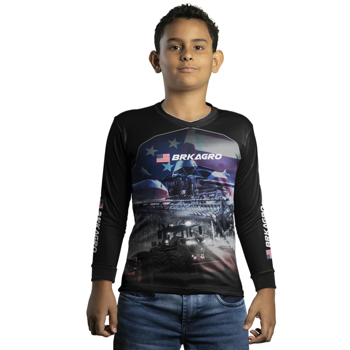 Camisa Agro Brk Veículos Agrícolas e Bandeira Estados Unidos com Proteção Solar UV50+ - BRK AGRO