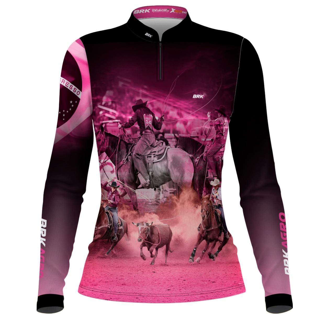 Camisa Agro Brk Feminina Team Roping Rosa UV50+ - BRK AGRO
