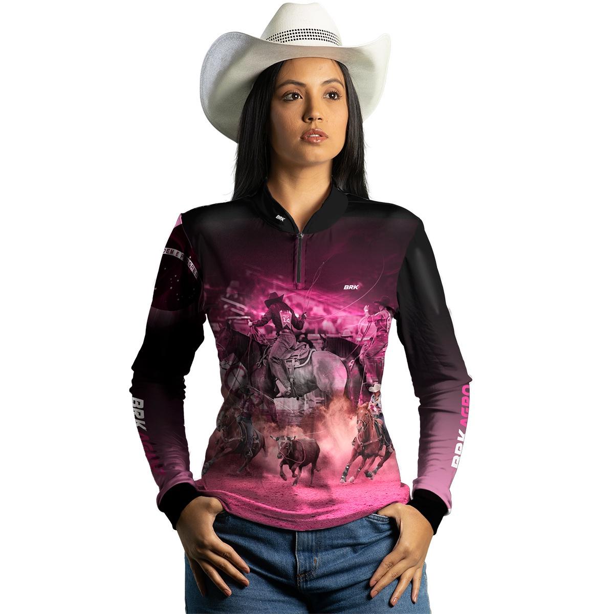 Camisa Agro Brk Feminina Team Roping Rosa UV50+ - BRK AGRO